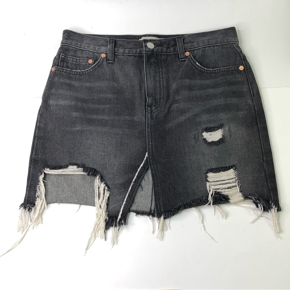 We The Free Black Skirt 26 Ripped Frayed Distressed Denim Mini Short Free People
